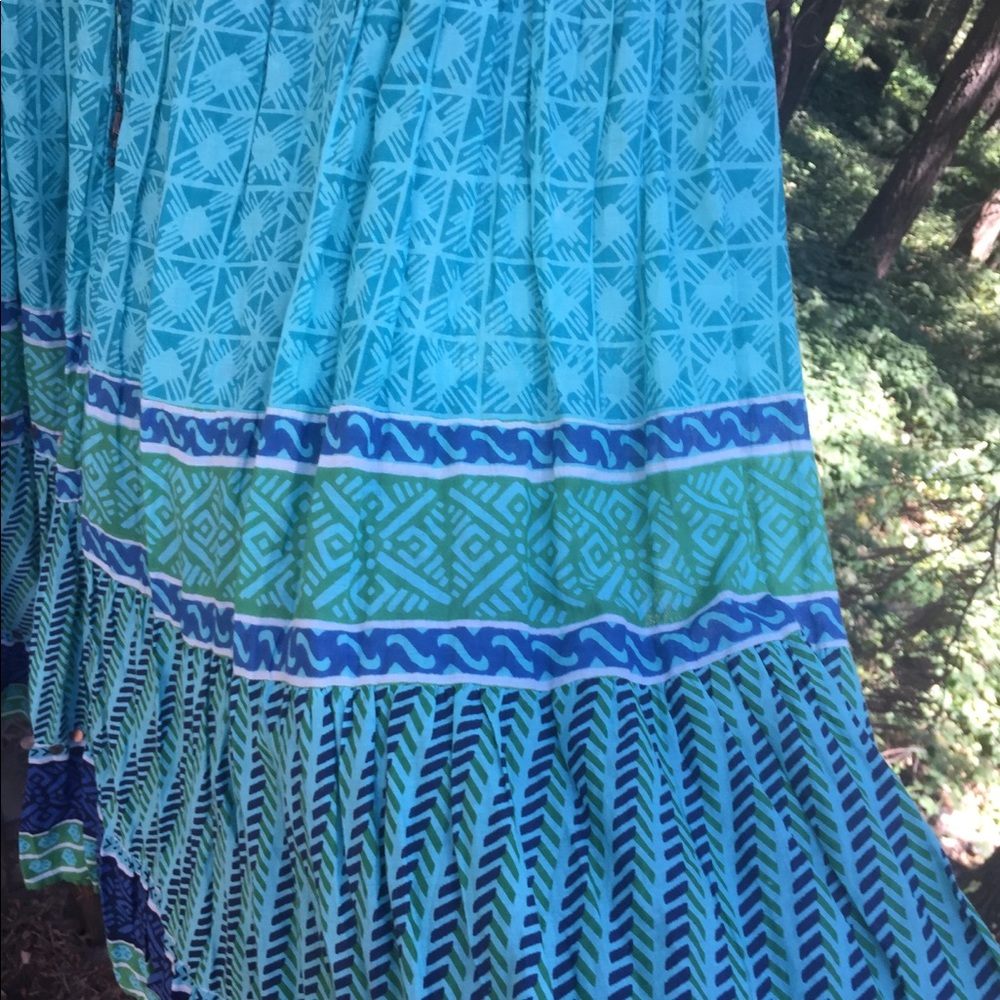 Bohemian style skirt in shades of turquoise vintage tiered skirt - Picture 4 of 6
